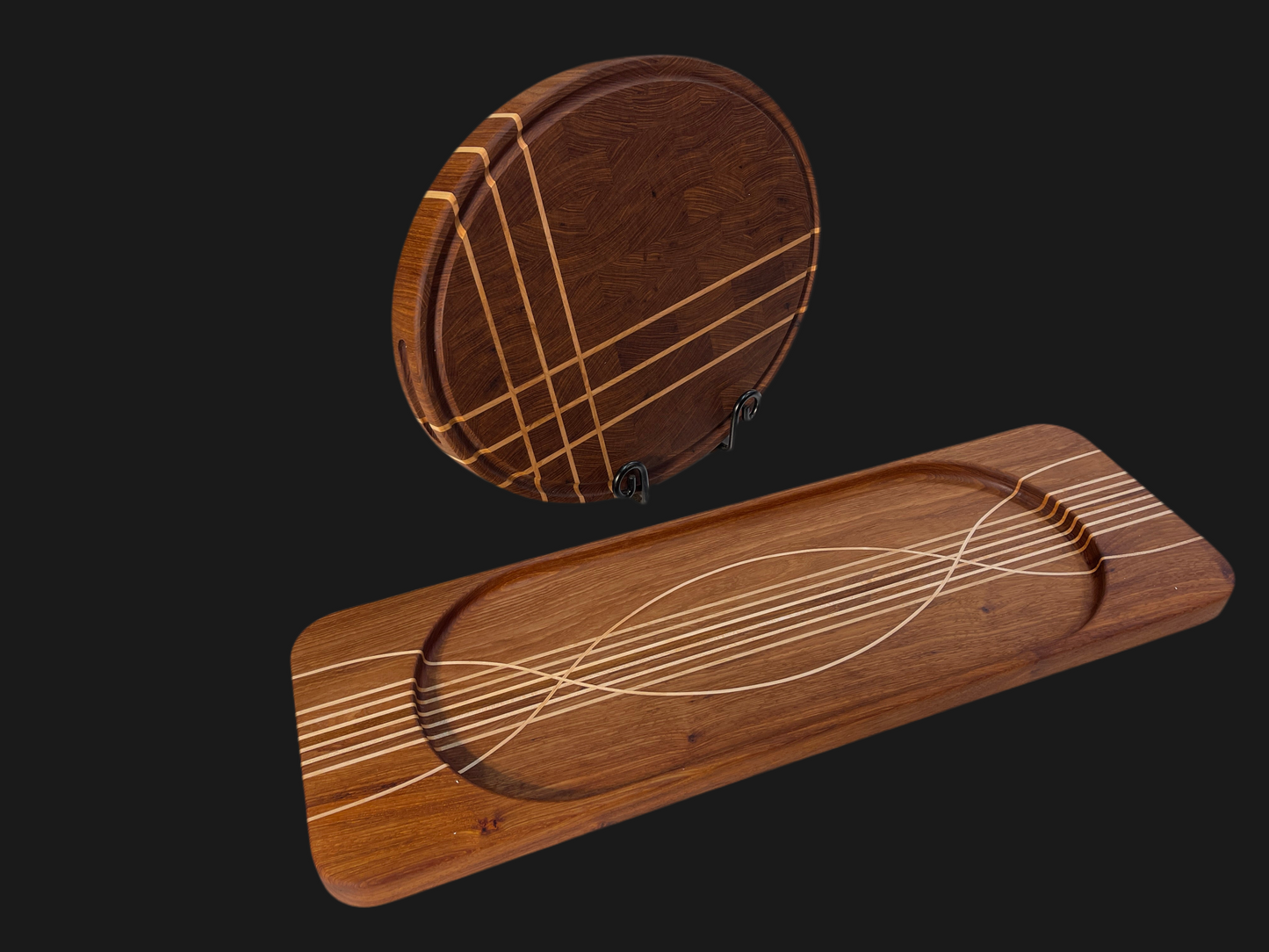 Platter tray only plus Oval chopping board. Rosewood and Maple