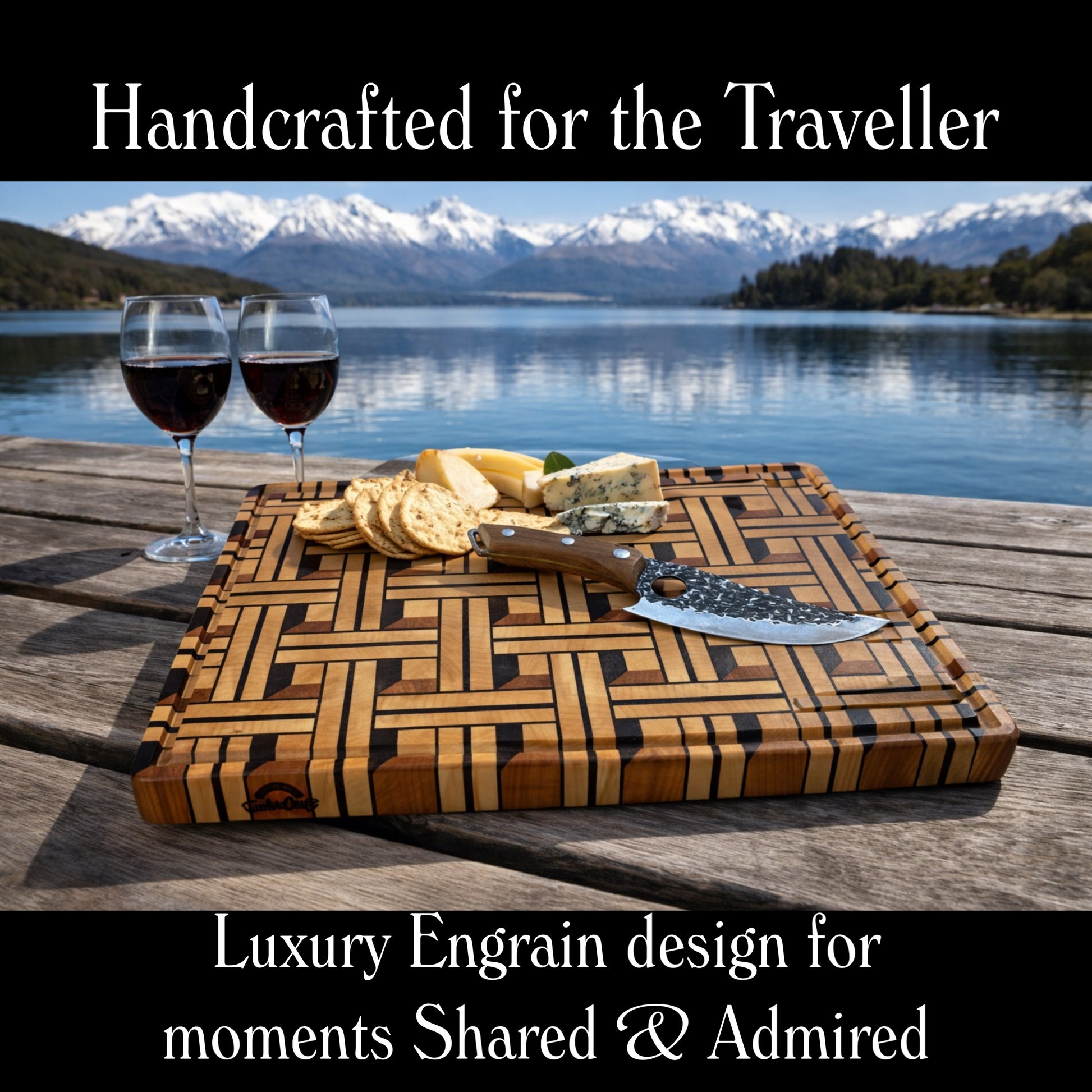 luxury designer Wooden cutting board for Entertaining at home or traveling. Crafted for moments that matter.