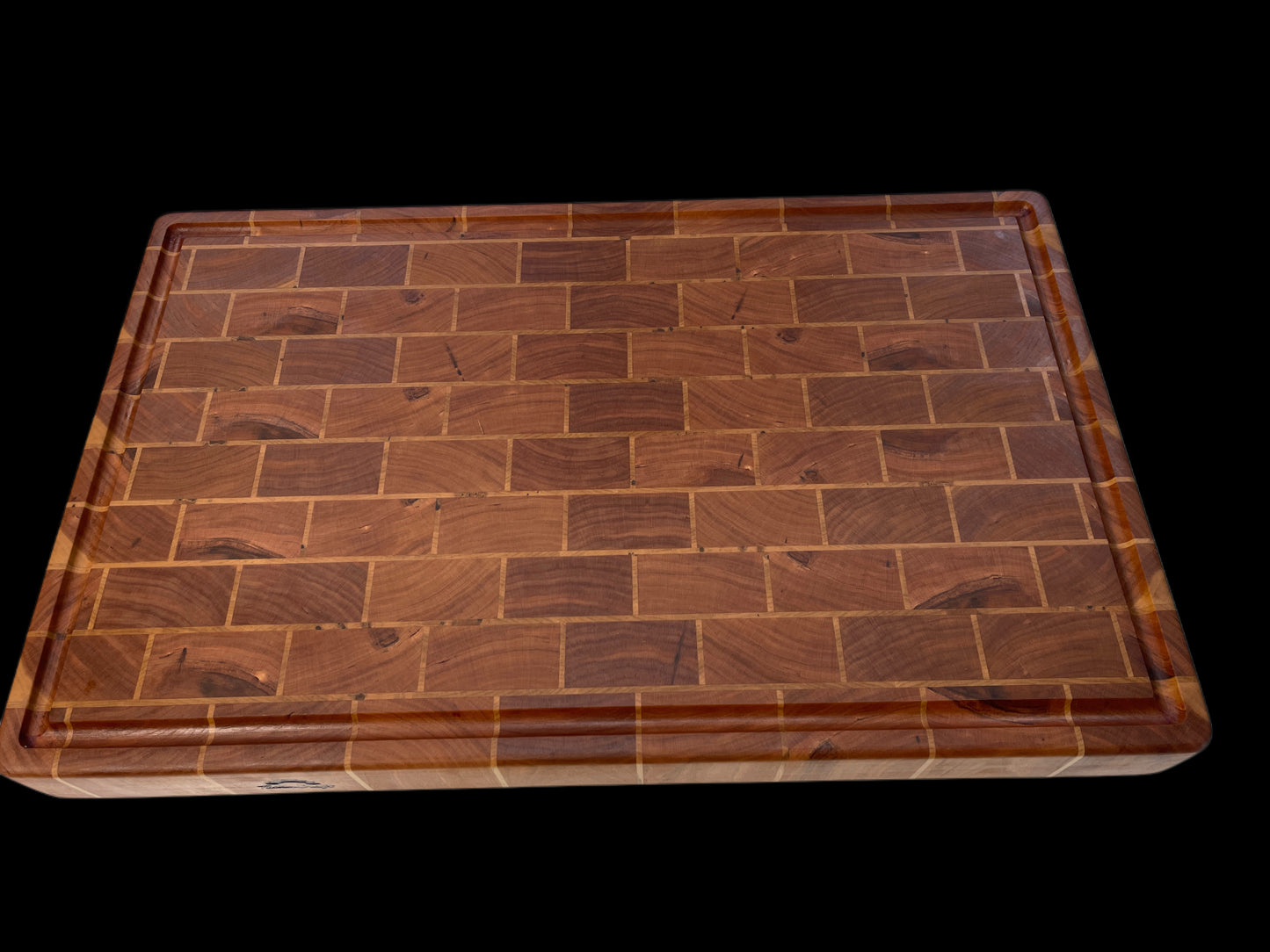 Commercial sized end-grain chopping board, handmade designer brick pattern for serious kitchens and chefs. Made from premium hardwoods Cherry & Maple it's built to last a lifetime. also premium Gifting for serious cooks.