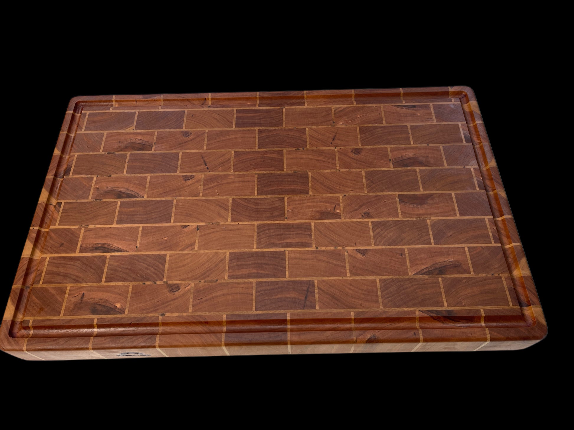 Commercial sized end-grain chopping board, handmade designer brick pattern for serious kitchens and chefs. Made from premium hardwoods Cherry & Maple it's built to last a lifetime. also premium Gifting for serious cooks.