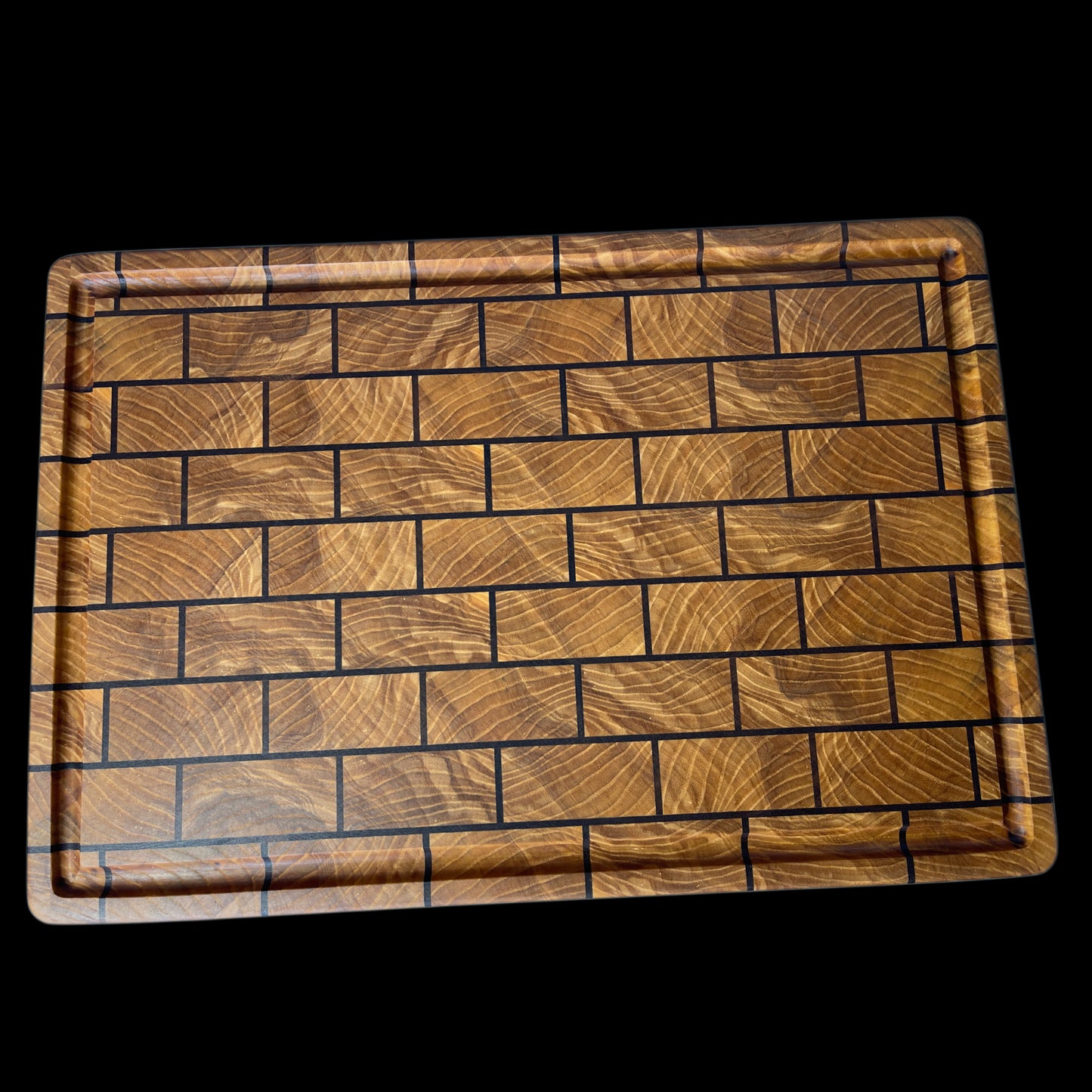 Handcrafted Ash and Walnut end-grain brick pattern chopping board with juice groove - luxury wooden butcher block made in New Zealand.