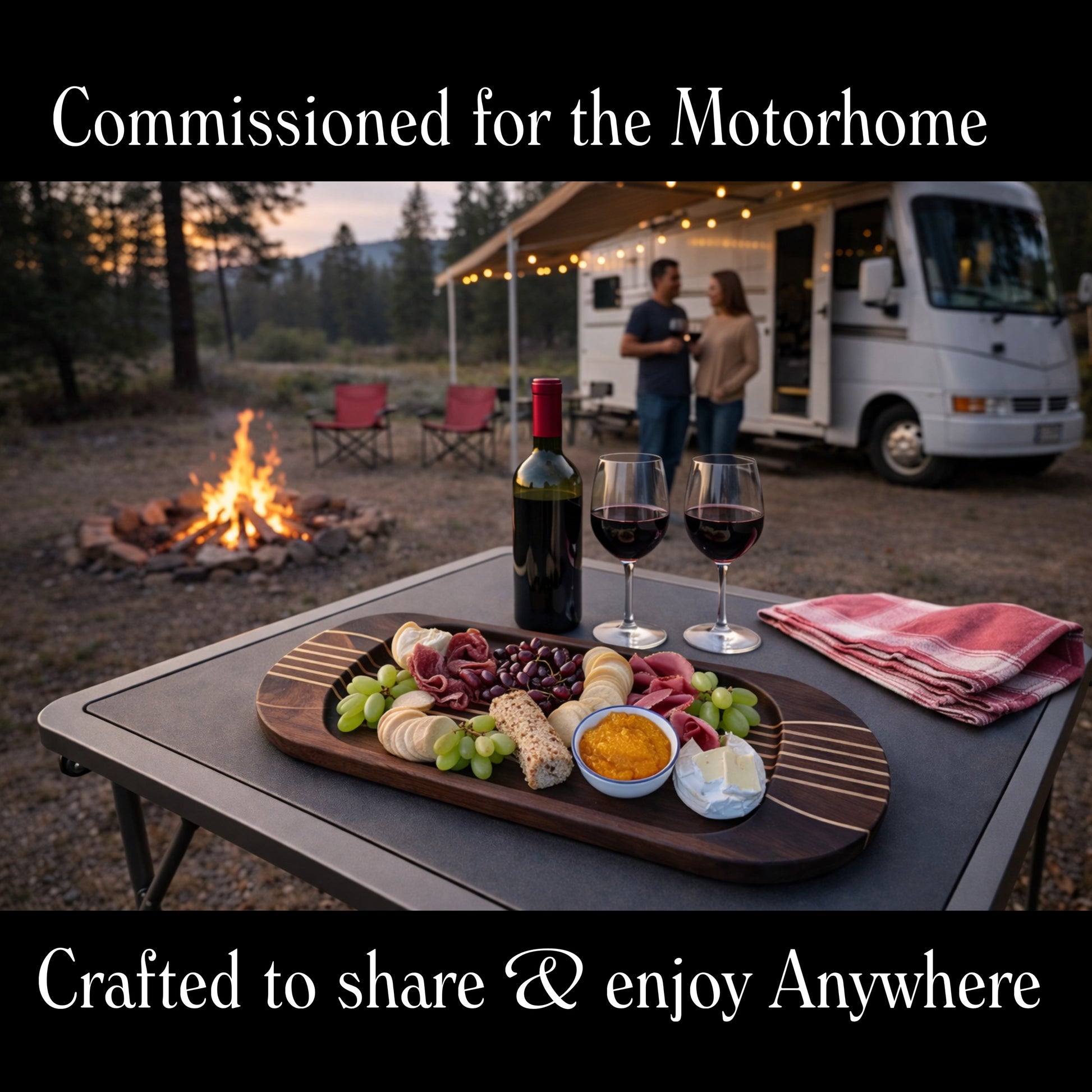 A charcuterie board designed to be mobile. Designed in Tuckercraft Travel series for those who enjoy entertaining on the move.