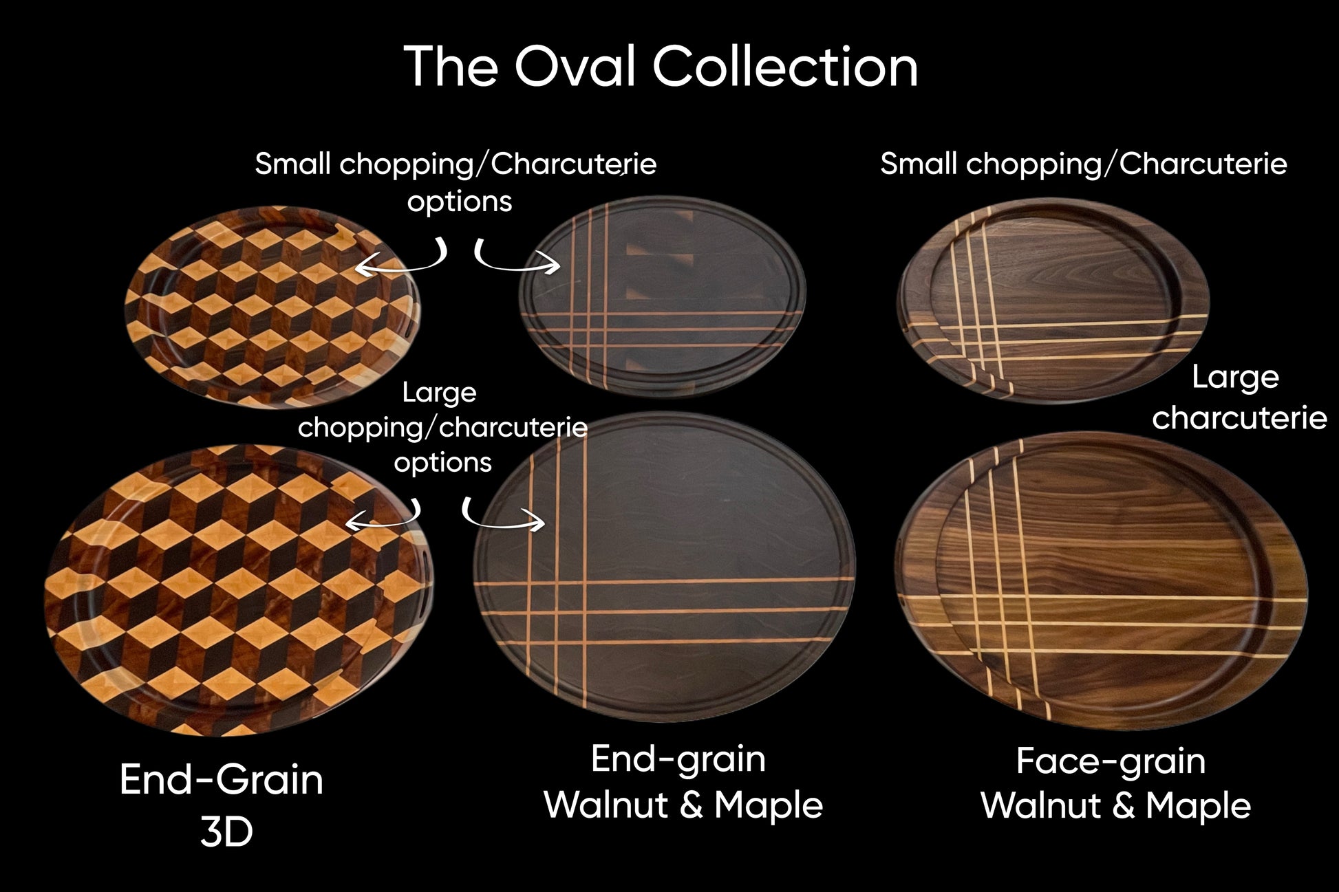 Selection of handcrafted oval boards, for entertaining at home.