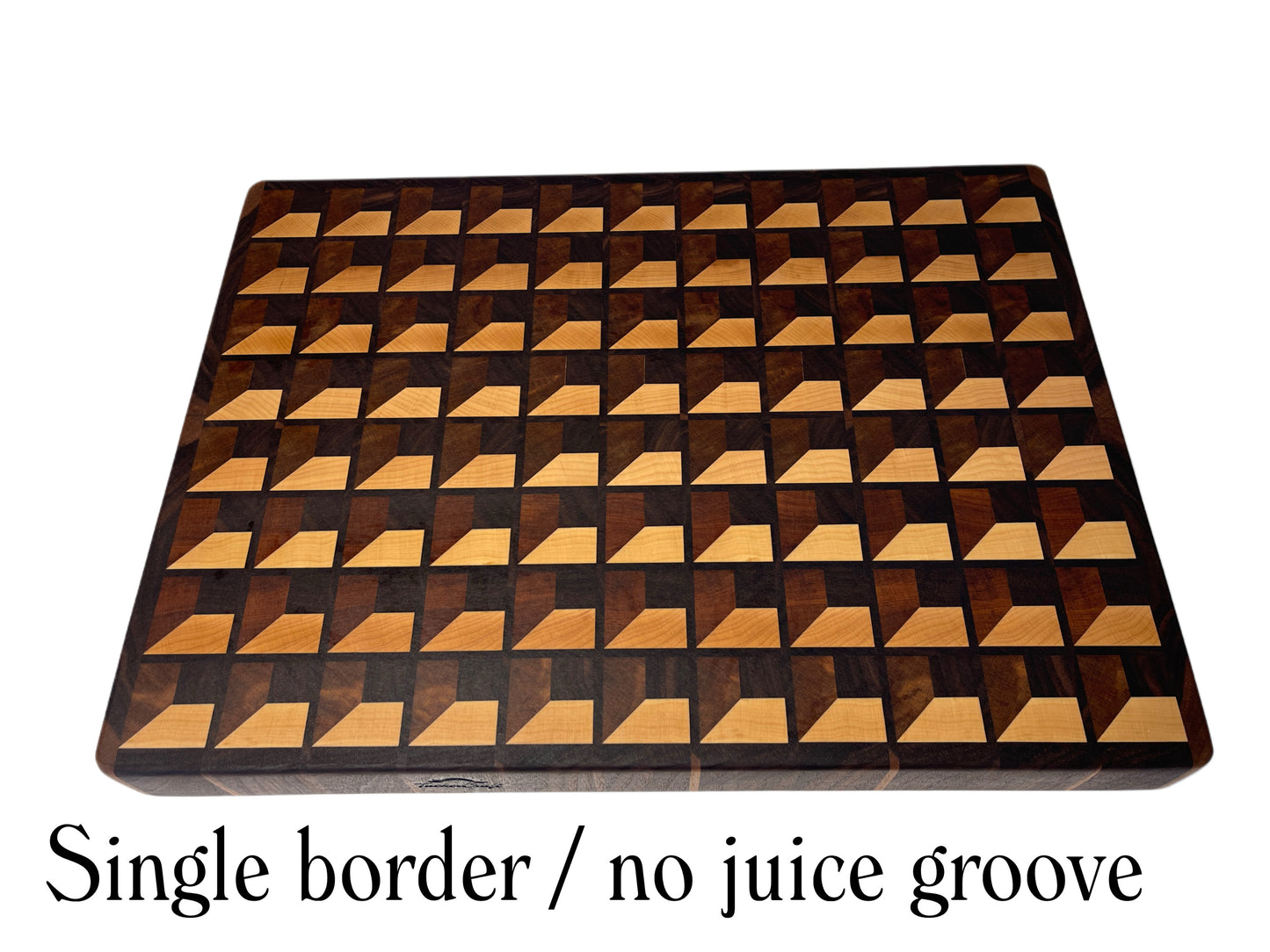 Luxury Walnut, Maple & Rimu End grain chopping board with geometric waffle pattern. Handcrafted by Tuckercraft NZ