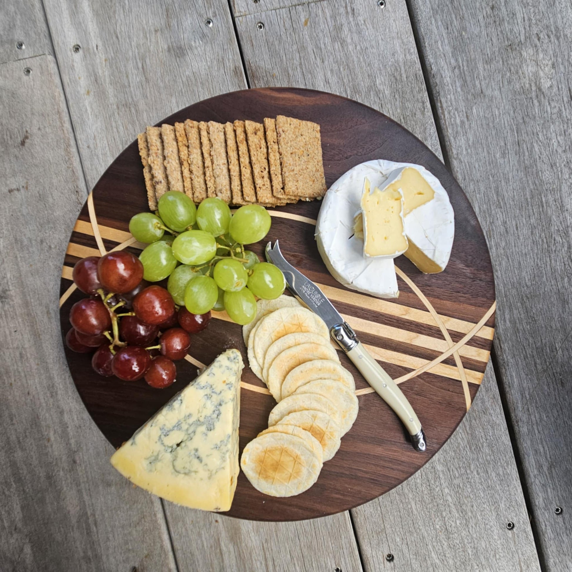  Small round designer charcuterie board, designed for home entertaining and ideal for gifting for weddings, housewarming, corporate and special gifts
